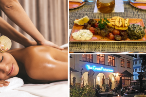 Greek Fisherman 3-course & Wine + Couples Full Body Swedish Massage for two