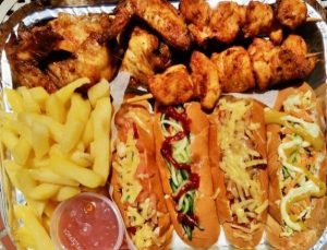 Taste & Fixate | Variety Platter (gourmet hotdogs, chicken wings, kebabs & chips) Takeaway For 4