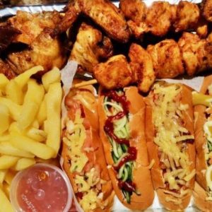 Taste & Fixate | Variety Platter (gourmet hotdogs, chicken wings, kebabs & chips) Takeaway For 4