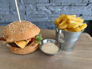 Taste of Fire Grill & Bistro | Gourmet Burgers (Bacon & Cheese) with Milkshakes or Mocktails For 2